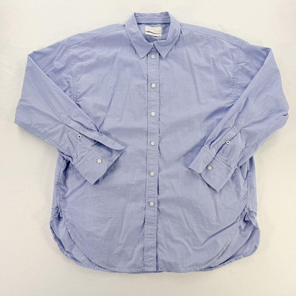 J.Crew Shirt Womens 12 Blue Relaxed Fit Button Front Long Sleeve Top Cotton